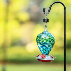 LaElvish Garden Hummingbird Feeders, 34OZ Hand Blown Glass Hummingbird Feeder for Outdoors Hanging with Ant MoatHooks, Perfect for Gardening Yard Patio Decor Gifts (Blue Mermaid)