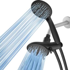 cobbe 48-setting high pressure 3-way shower head combo, hand held shower & rain shower separately or together, 4.7" dual 2 in 1 showerhead with stainless steel hose - matte black