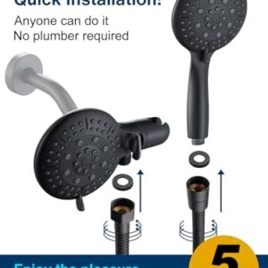 Cobbe 48-Setting High Pressure 3-Way Shower Head Combo, Hand Held Shower & Rain Shower Separately or Together, 4.7" Dual 2 in 1 Showerhead with Stainless Steel Hose - Matte Black