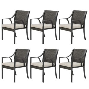 happatio outdoor wicker chair, all-weather wicker rattan patio dining chair with removable cozy cushions,set of 6 for patio garden backyard (beige)