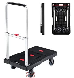 double rhombus folding hand truck platform truck 330 lbs heavy duty dolly cart with wheels, fully folded push cart, portable trolley utility cart for easy storage, garage moving shopping home office