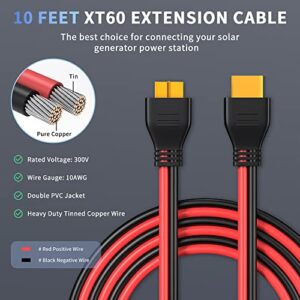 ELECTOP XT60 Extension Cable 10Ft, 10AWG XT60 Cable Wire XT60 Male to Female Adapter Connector Converter Plug for RC Battery Lipo Battery Pack Solar Generator Portable Power Station and Solar Panel