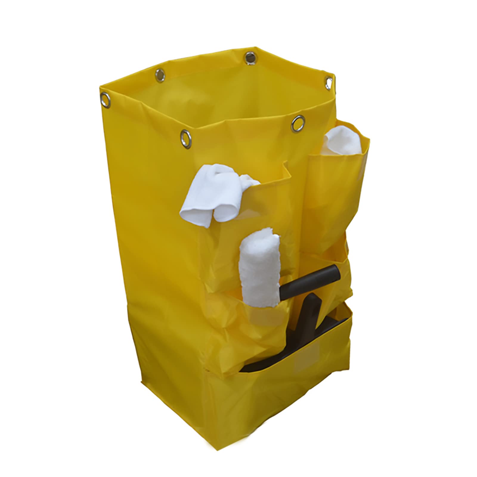 Replacement Janitorial Cart Bag, High Capacity Waterproof Thickened Housekeeping Commercial Janitorial Cleaning Cart Bag with 6 Brass Grommets - 25 Gallon (Yellow with 5 Pockets)