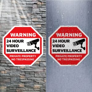 Private Property No Trespassing Sign Metal ，Video Surveillance Signs Outdoor, 12 X 12 In , 2pack With 4 Window Stickers, Uv Printed 40 Mil Rust Free Aluminum , Weatherproof And Heavy Duty For Home