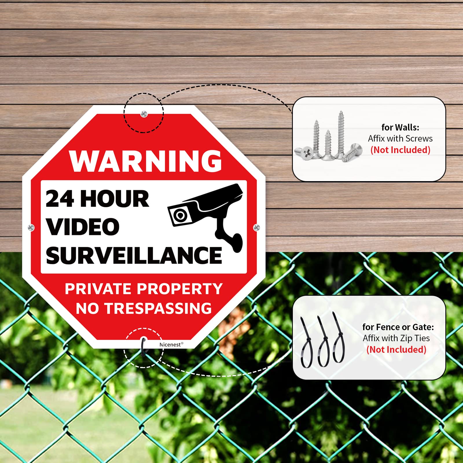 Private Property No Trespassing Sign Metal ，Video Surveillance Signs Outdoor, 12 X 12 In , 2pack With 4 Window Stickers, Uv Printed 40 Mil Rust Free Aluminum , Weatherproof And Heavy Duty For Home