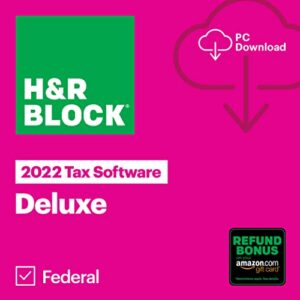 h&r block tax software deluxe 2022 with refund bonus offer (amazon exclusive) [pc download] (old version)