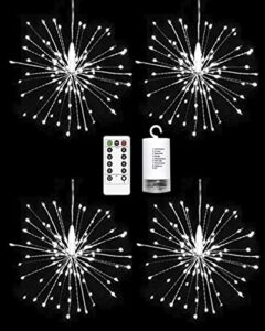 4 pack firework lights 150 led copper wire starburst string lights 8 modes battery operated fairy lights with remote hanging christmas lights for party patio wedding waterproof decoration (white)