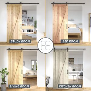 SKYSEN 6FT Barn Door Hardware Kit, Sliding Barn Door Hardware Kit, Barn Door Track, Combination Track- Smooth and Quiet- Easy to Install- Manual Included- Lite Version- Black (J-Lite-5)