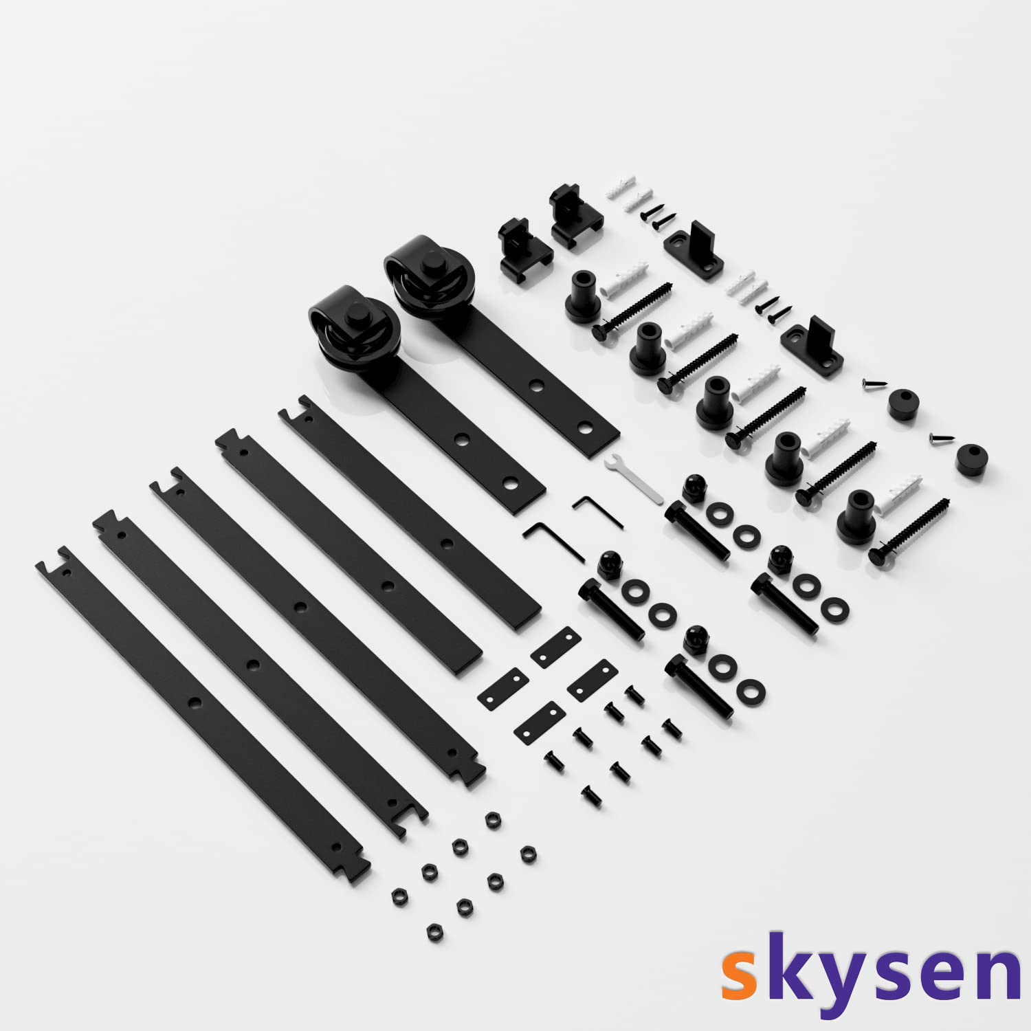 SKYSEN 6FT Barn Door Hardware Kit, Sliding Barn Door Hardware Kit, Barn Door Track, Combination Track- Smooth and Quiet- Easy to Install- Manual Included- Lite Version- Black (J-Lite-5)