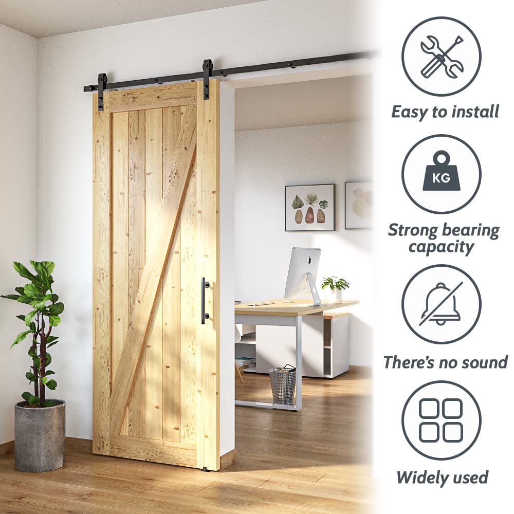 SKYSEN 6FT Barn Door Hardware Kit, Sliding Barn Door Hardware Kit, Barn Door Track, Combination Track- Smooth and Quiet- Easy to Install- Manual Included- Lite Version- Black (J-Lite-5)