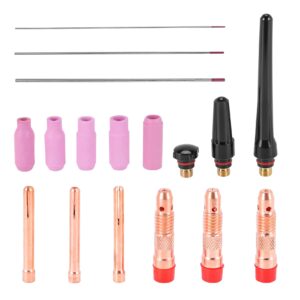 sudemota 17pcs welders welding torch tig cup collet body nozzle kit tungsten electrode for -17/18/26 tig welding torch
