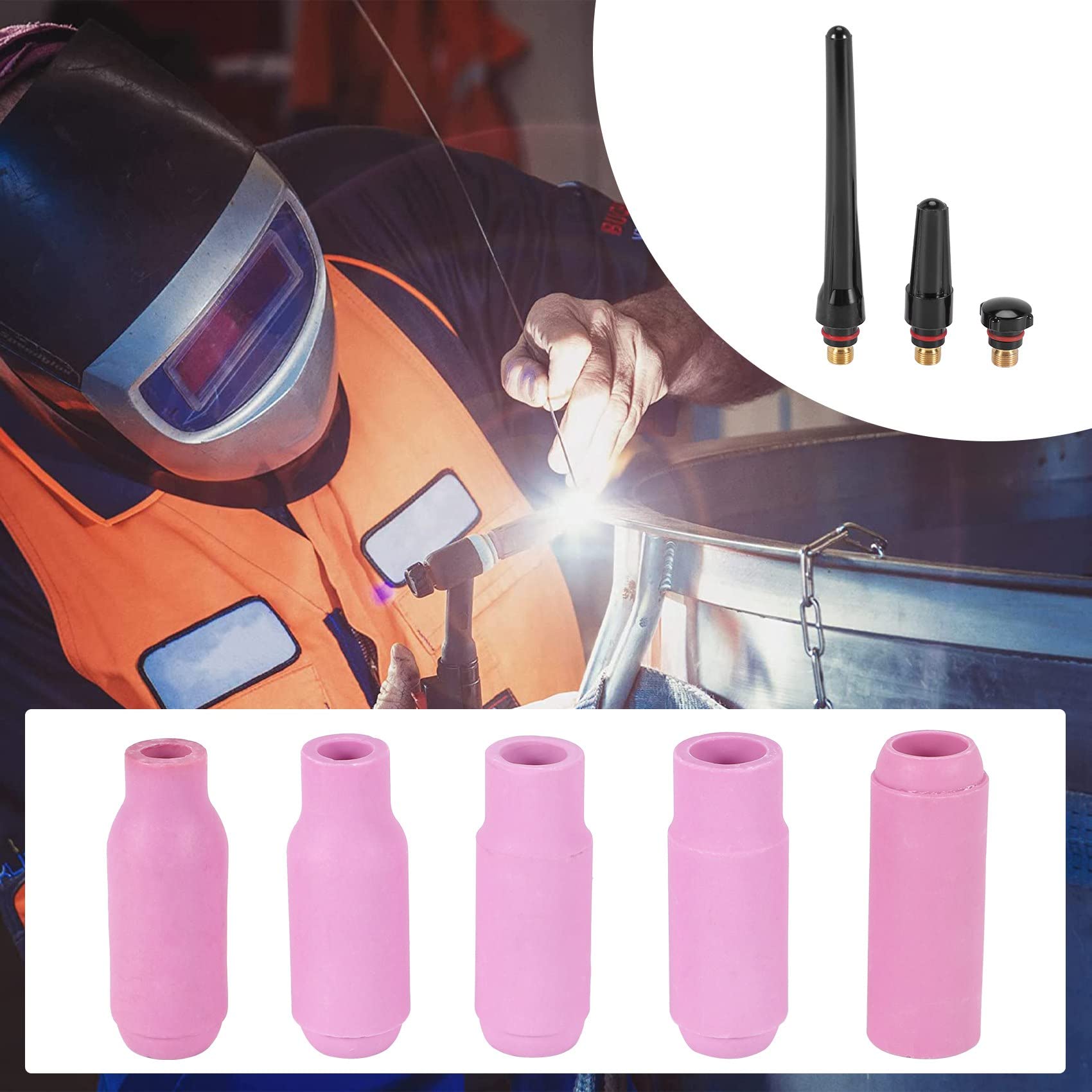 Sudemota 17Pcs Welders Welding Torch Tig Cup Collet Body Nozzle Kit Tungsten Electrode For -17/18/26 Tig Welding Torch
