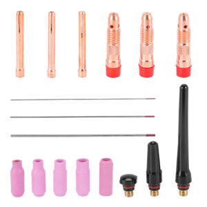 Sudemota 17Pcs Welders Welding Torch Tig Cup Collet Body Nozzle Kit Tungsten Electrode For -17/18/26 Tig Welding Torch