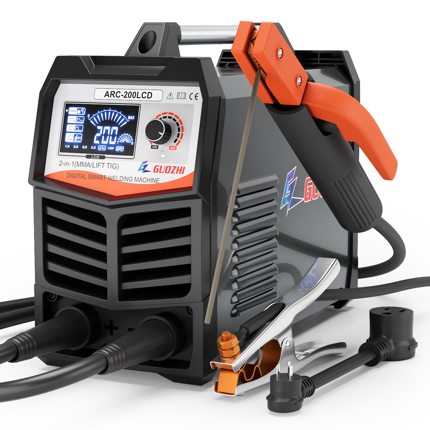 GZ GUOZHI Stick Welder, Actual 200A ARC/Lift TIG 2 in 1 Welder Machine with Large LCD Display, 110V/115V or 220V/230V Portable MMA Welding Machine with Synergic, Hot Start Arc Force Anti-Stick Welder