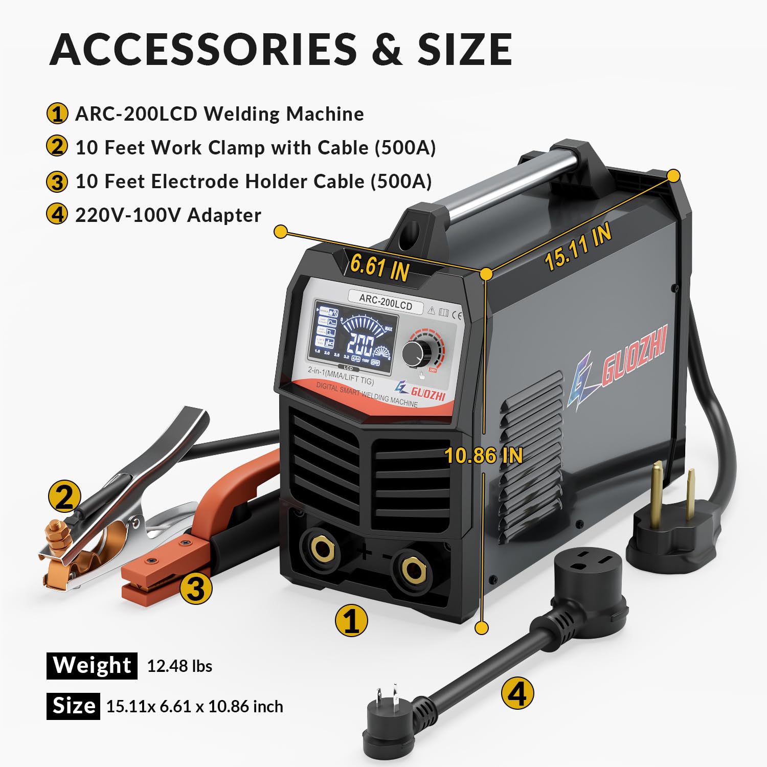 GZ GUOZHI Stick Welder, Actual 200A ARC/Lift TIG 2 in 1 Welder Machine with Large LCD Display, 110V/115V or 220V/230V Portable MMA Welding Machine with Synergic, Hot Start Arc Force Anti-Stick Welder