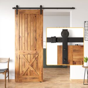 skysen 6ft sliding barn door hardware kit, barn door track, 1/4” thick material- combination track- smooth and quiet- easy to install- black (j shape-5)