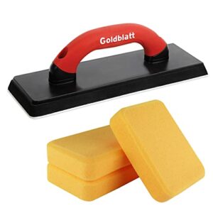 goldblatt 4" x 12" grout float with 3 pack sponges for grout cleaning - molded rubber grout float, floor & tile grout tools with soft-grip handle for masonry, drywall, concrete, stucco