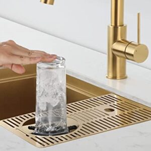 AguaStella AS1514XG Brushed Gold Bar Sink with Glass Rinser Stainless Steel Undermount Prep Kitchen Sink 23-1/4 x 14 Inches Single Bowl