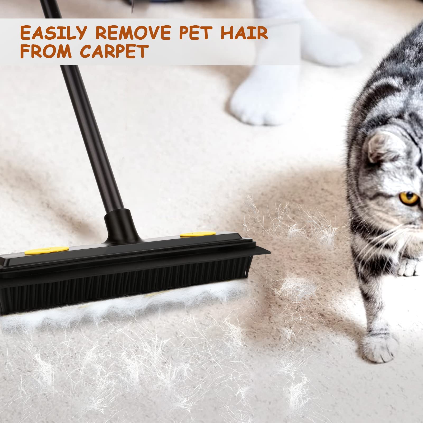 DoogePiit Rubber Broom for Pet Hair Remover,Carpet Rake-Rubber Broom with Squeegee, Portable Detailing Lint Remover Brush, Pet Hair Removal Tool for Carpet, Hardwood Floor, Tile, Window