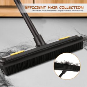 DoogePiit Rubber Broom for Pet Hair Remover,Carpet Rake-Rubber Broom with Squeegee, Portable Detailing Lint Remover Brush, Pet Hair Removal Tool for Carpet, Hardwood Floor, Tile, Window