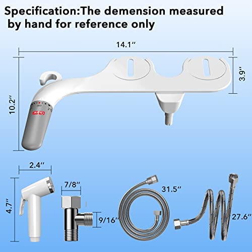 DEANIC 2-in-1 Bidet Attachment for Toilet Bath Bidet Sprayer, Ultra-Slim Toilet Bidet Sprayer Attachment, Adjustable Cold Fresh Water Pressure,Non-Electric Bidet Toilet Seat