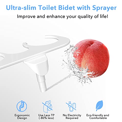 DEANIC 2-in-1 Bidet Attachment for Toilet Bath Bidet Sprayer, Ultra-Slim Toilet Bidet Sprayer Attachment, Adjustable Cold Fresh Water Pressure,Non-Electric Bidet Toilet Seat