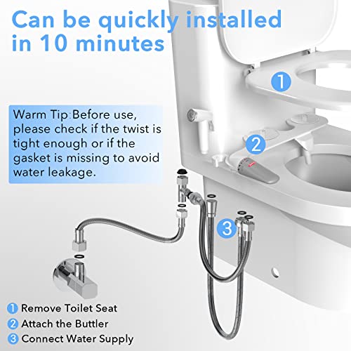 DEANIC 2-in-1 Bidet Attachment for Toilet Bath Bidet Sprayer, Ultra-Slim Toilet Bidet Sprayer Attachment, Adjustable Cold Fresh Water Pressure,Non-Electric Bidet Toilet Seat