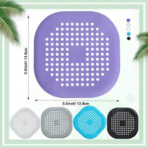 Drain Hair Catcher 2 Packs, 5.5 Inch Square Shower Drain Cover, Durable Silicone Hair Stopper for Shower Drain with Suction Cups, Suit for Bathroom,Bathtub,Kitchen (Grey+White)