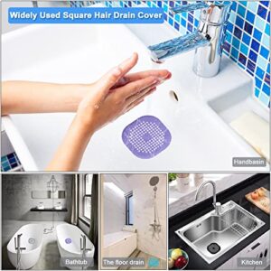 Drain Hair Catcher 2 Packs, 5.5 Inch Square Shower Drain Cover, Durable Silicone Hair Stopper for Shower Drain with Suction Cups, Suit for Bathroom,Bathtub,Kitchen (Grey+White)