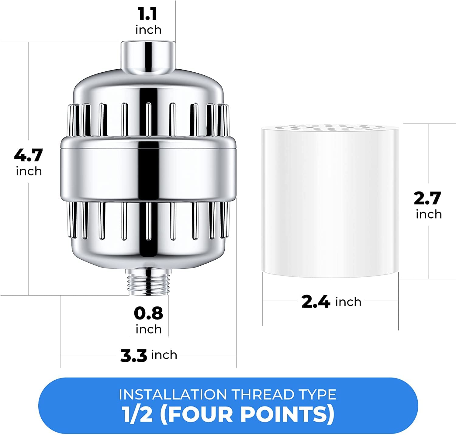 Shower Filter 20 Stage Showerhead Filter for Hard Water Shower Water Filter with 2 Replaceable Filter Cartridges for Removing Chlorine Fluoride, Polished Chrome