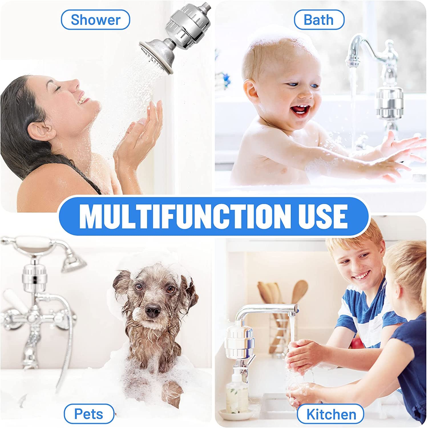 Shower Filter 20 Stage Showerhead Filter for Hard Water Shower Water Filter with 2 Replaceable Filter Cartridges for Removing Chlorine Fluoride, Polished Chrome