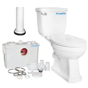 macerating toilet, upflush toilet for basement toilet system, 700w maerator pump with 4 water inltes, with toilet bowl, water tank, toilet seat, extension pipe