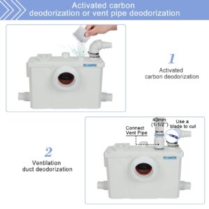 Macerating Toilet, Upflush Toilet For Basement Toilet System, 700w Maerator Pump with 4 Water Inltes, with Toilet Bowl, Water Tank, Toilet Seat, Extension Pipe