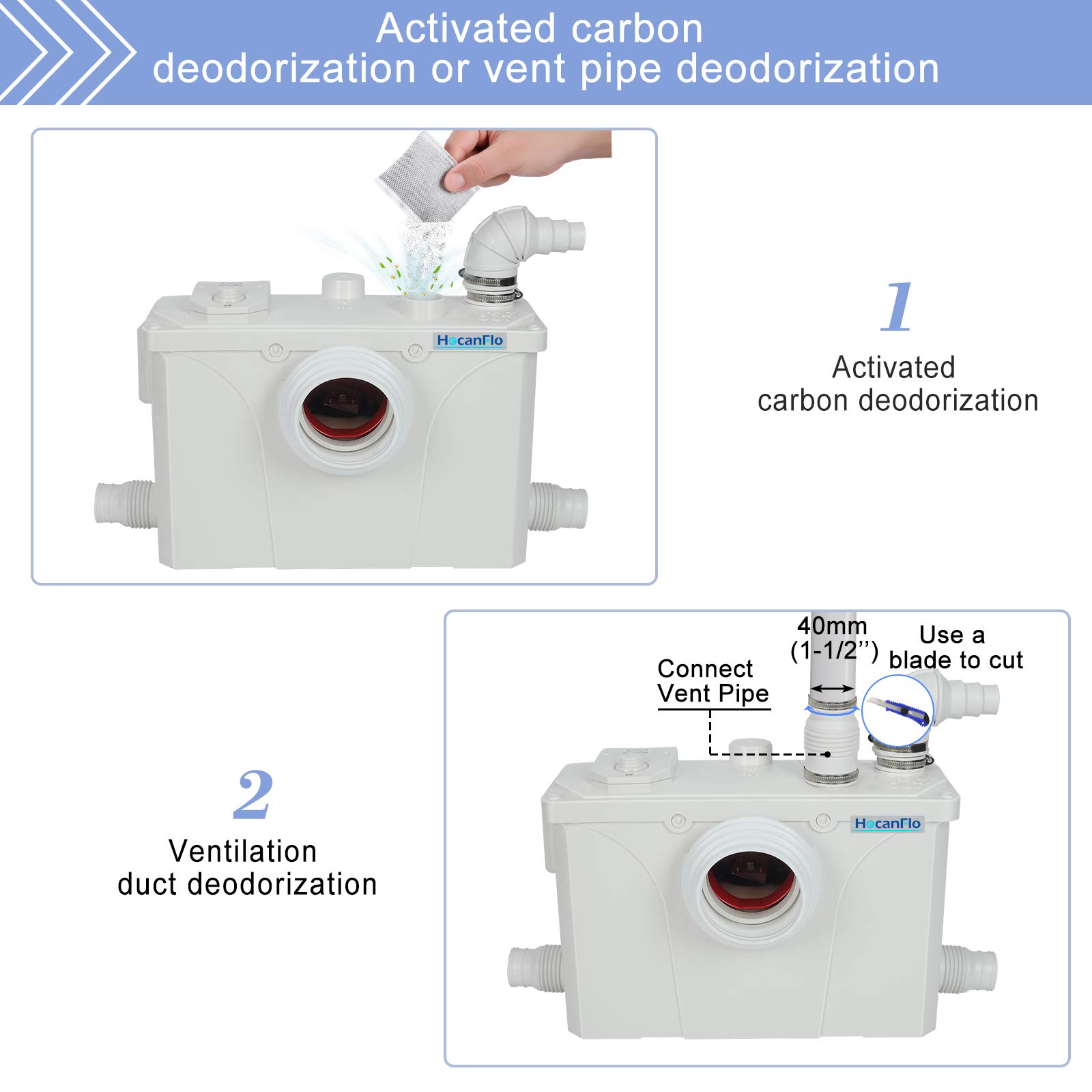 Macerating Toilet, Upflush Toilet For Basement Toilet System, 700w Maerator Pump with 4 Water Inltes, with Toilet Bowl, Water Tank, Toilet Seat, Extension Pipe