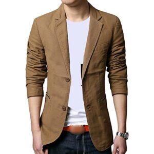 men's 2 buttons casual sport coats lightweight single breasted slim fit suit blazer cotton formal dress jackets (khaki,6x-large)