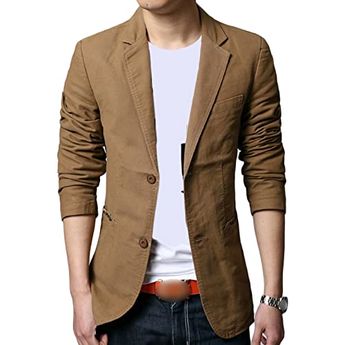 Men's 2 Buttons Casual Sport Coats Lightweight Single Breasted Slim Fit Suit Blazer Cotton Formal Dress Jackets (Khaki,6X-Large)