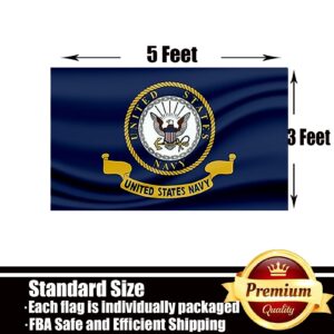 US Navy Emblem Flags 3x5 Outdoor Double Sided 3 Ply-United States Naval Military Flag Vivid Color Clear Pattern Reinforcement Sewing Durable Polyester with 2 Brass Grommets