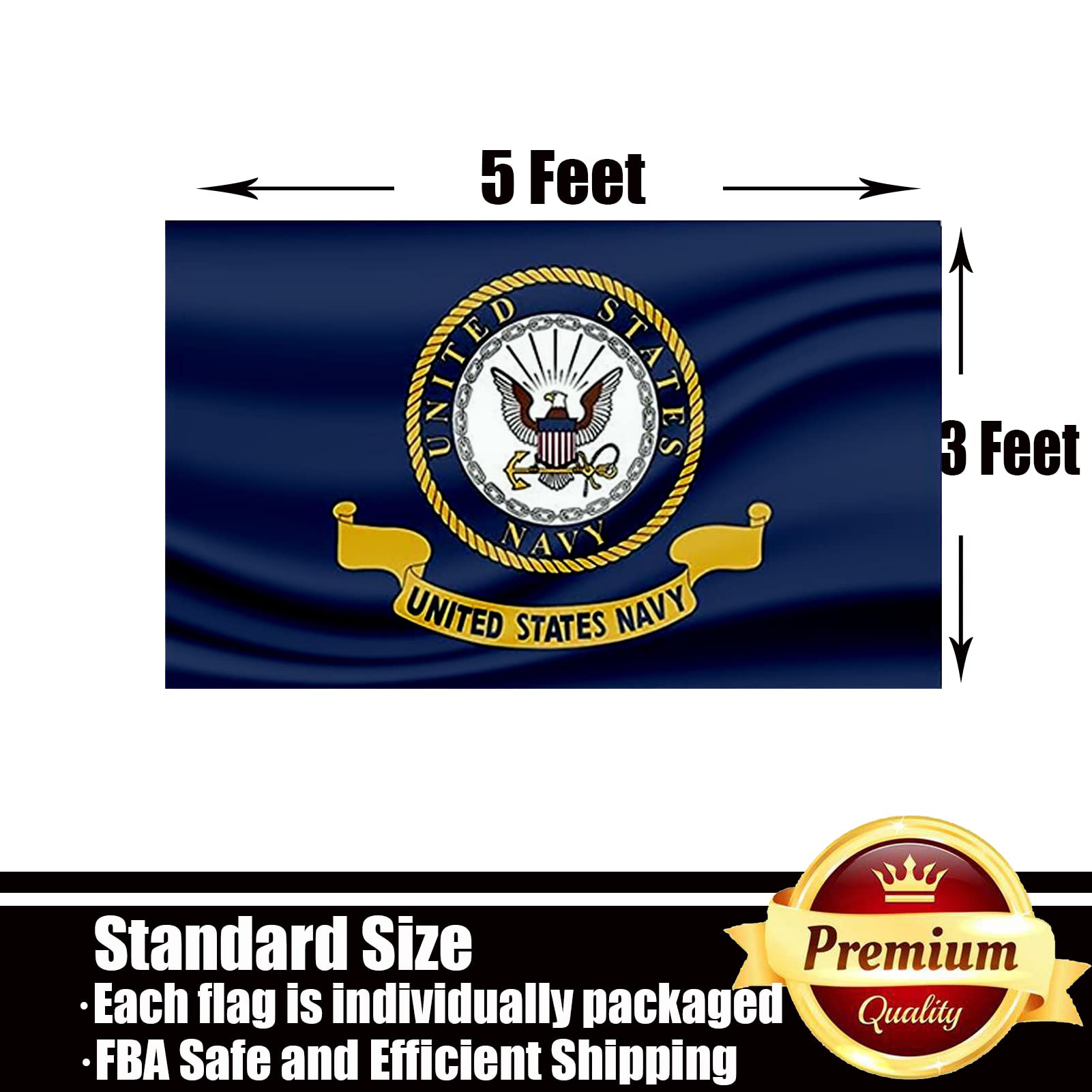 US Navy Emblem Flags 3x5 Outdoor Double Sided 3 Ply-United States Naval Military Flag Vivid Color Clear Pattern Reinforcement Sewing Durable Polyester with 2 Brass Grommets