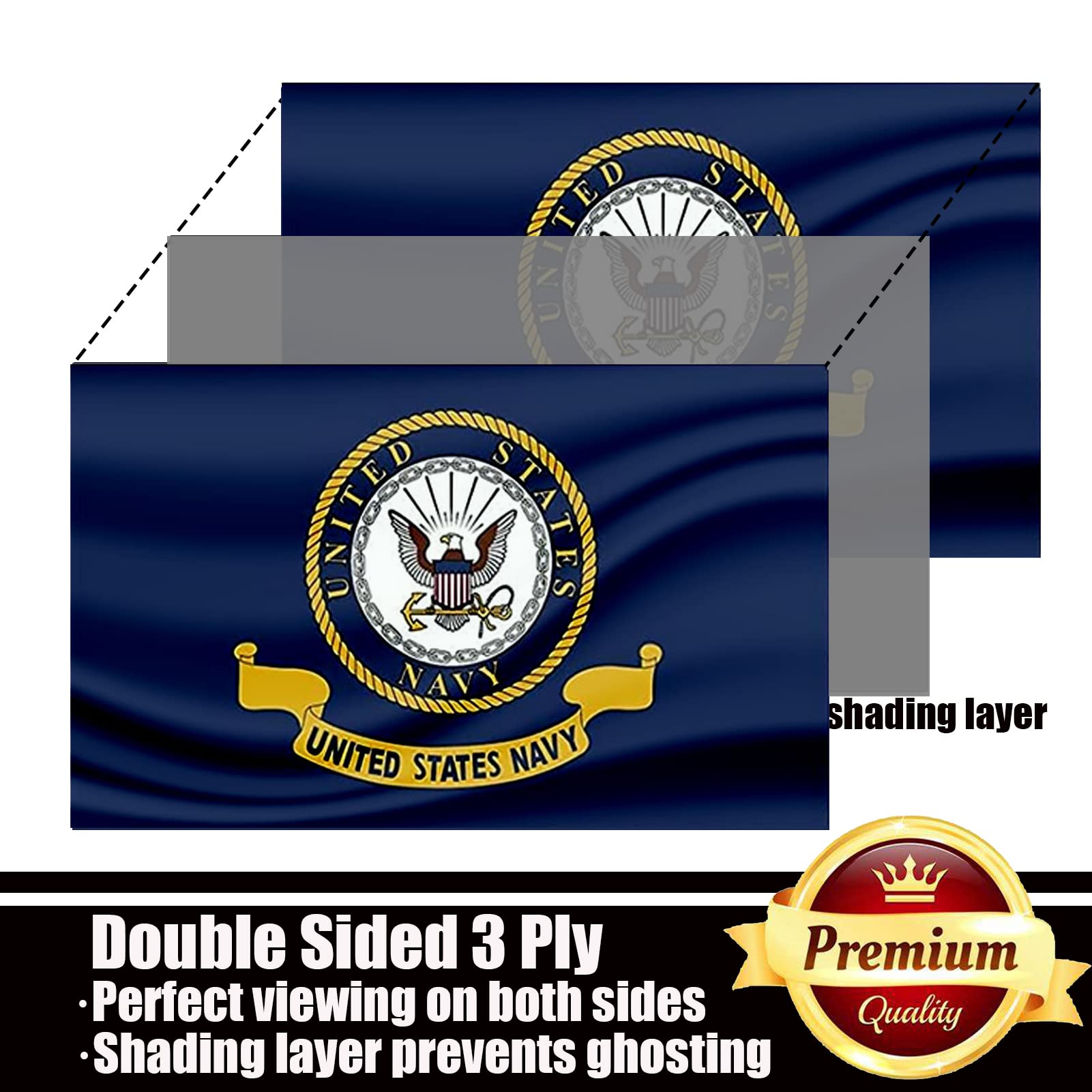 US Navy Emblem Flags 3x5 Outdoor Double Sided 3 Ply-United States Naval Military Flag Vivid Color Clear Pattern Reinforcement Sewing Durable Polyester with 2 Brass Grommets