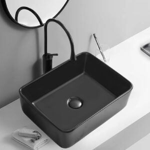 karamag black vessel sink,rectangle 19"x15" bathroom sink above counter porcelain ceramic small sink bowl ceramic vessel sinks for bathrooms