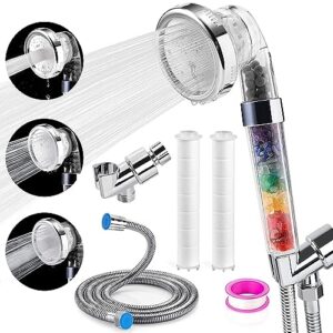 filtered shower head, 3 settings shower heads with handheld spray, high pressure shower head with hose 79" extra long shower hose & holder, purifying filtration 7 natural crystalya stone beads