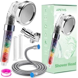 Filtered Shower Head, 3 Settings Shower Heads with Handheld Spray, High Pressure Shower Head with Hose 79" Extra Long Shower Hose & Holder, Purifying Filtration 7 Natural Crystalya Stone Beads