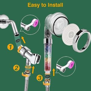 Filtered Shower Head, 3 Settings Shower Heads with Handheld Spray, High Pressure Shower Head with Hose 79" Extra Long Shower Hose & Holder, Purifying Filtration 7 Natural Crystalya Stone Beads