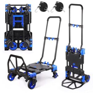 hiyatee heavy duty folding hand truck, 330lbs portable dolly cart retractable handle,foldable 2 in 1 hand truck push cart dolly with 4 wheels, suitable for home/office/travel/warehouse/market/handling