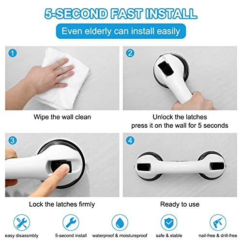 2PCS Shower Handles for Elderly Suction, Handicap Grab Bars for Bathubs and Showers, Bathroom Shower Grab Bar for Seniors with Strong Suction Cup for Wall, 12in Safety Support Handle