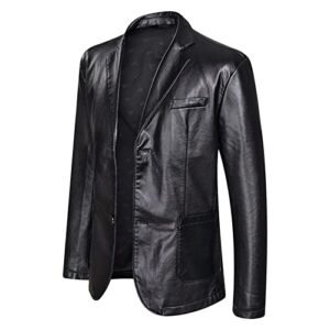mens faux leather moto blazer classic casual pu leather slim jacket stylish motorcycle 2 button lapel sport coat (black,170)