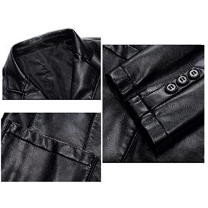 Mens Faux Leather Moto Blazer Classic Casual PU Leather Slim Jacket Stylish Motorcycle 2 Button Lapel Sport Coat (Black,170)