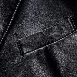 Mens Faux Leather Moto Blazer Classic Casual PU Leather Slim Jacket Stylish Motorcycle 2 Button Lapel Sport Coat (Black,170)