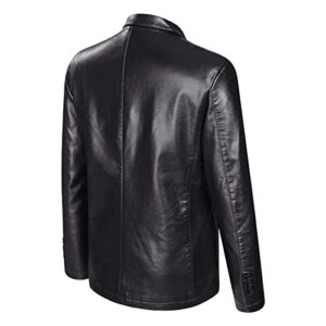 Mens Faux Leather Moto Blazer Classic Casual PU Leather Slim Jacket Stylish Motorcycle 2 Button Lapel Sport Coat (Black,170)