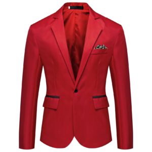 maiyifu-gj men casual slim fit suit jacket lightweight notched lapel business sport coat 1 button daily wedding party blazer (red,x-large)